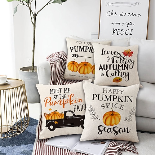 

Autumn Pumpkin Double Side Cushion Cover 4PC Soft Decorative Square Throw Pillow Cover Cushion Case Pillowcase for Sofa Bedroom Superior Quality Machine Washable