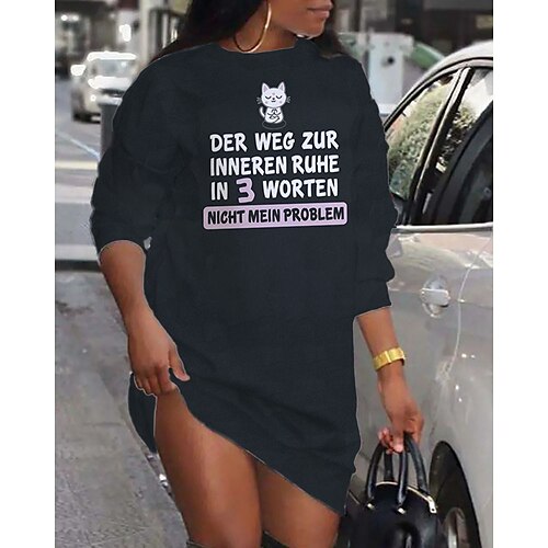 

Women's Shift Dress Short Mini Dress Black Long Sleeve Cat Letter Animal Print Fall Spring Crew Neck Casual Fashion 2022 S M L XL XXL 3XL