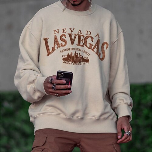 

Men's Sweatshirt Pullover Graphic Patterned Letter Casual Daily Holiday Hot Stamping Casual Streetwear Hoodies Sweatshirts Khaki