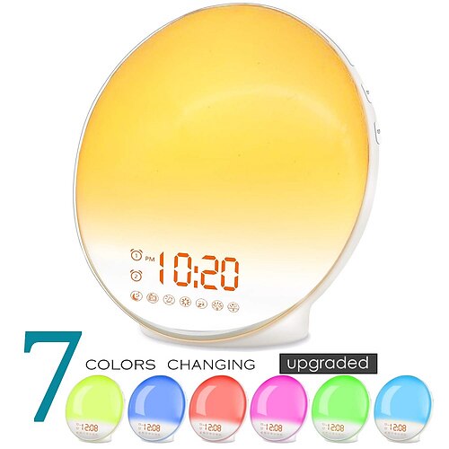 

Wake Up Lights Sunrise Alarm Clock Great for Kids Sleep Aid Bedroom Sunrise Simulation Sleep Aid Dual Alarm FM Radio Snooze Night Light Daylight 7 Colors 7 Natural Sounds Great as a Gift