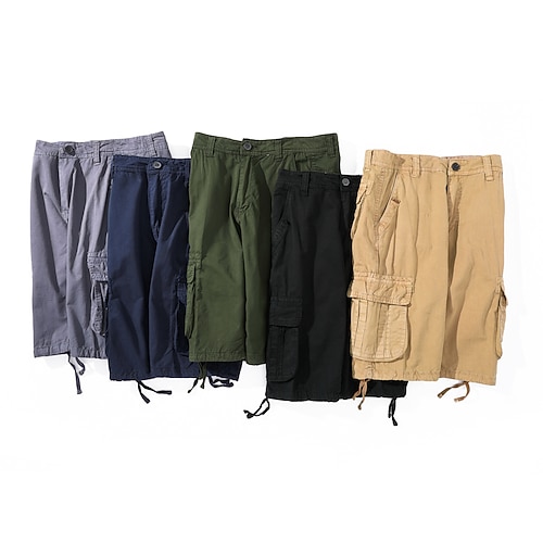 

Men's Shorts Cargo Chinos Shorts Zipper Multiple Pockets Knee Length Pants Casual Daily Inelastic Solid Color Soft Outdoor Mid Waist Black Army Green Khaki Dark Blue Light gray 30 32 34 36 38