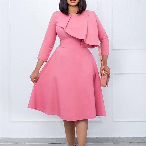 

Women's Work Dress Swing Dress Pink Fuchsia Dark Blue Long Sleeve Pure Color Ruffle Winter Fall Autumn Crew Neck Fashion Winter Dress Fall Dress 2022 S M L XL XXL 3XL