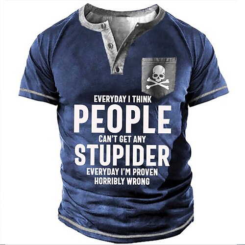 

Men's Henley Shirt Tee T shirt Tee 3D Print Graphic Patterned Skull Letter Plus Size Henley Daily Sports Button-Down Print Short Sleeve Tops Designer Basic Casual Classic Blue / Summer