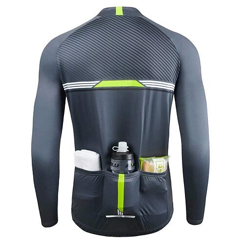

21Grams Men's Cycling Jersey Long Sleeve Bike Top with 3 Rear Pockets Mountain Bike MTB Road Bike Cycling Breathable Quick Dry Moisture Wicking Reflective Strips White Black Sky Blue Stripes