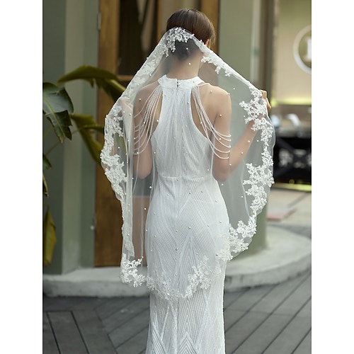 

Two-tier Party / Sweet Wedding Veil Fingertip Veils with Faux Pearl / Appliques 59.06 in (150cm) Lace / Tulle