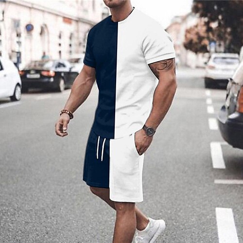 

Men's T-shirt Suits Tennis Shirt Graphic Color Block Crew Neck Black / Red Black / White WhiteRed Blue / White Green / White 3D Print Street Daily Short Sleeve Print Clothing Apparel 2pcs Basic