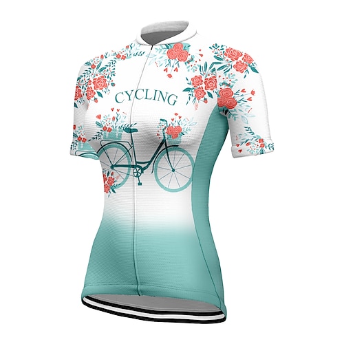 

21Grams Women's Cycling Jersey Short Sleeve Bike Top with 3 Rear Pockets Mountain Bike MTB Road Bike Cycling Breathable Quick Dry Moisture Wicking Green Floral Botanical Spandex Polyester Sports