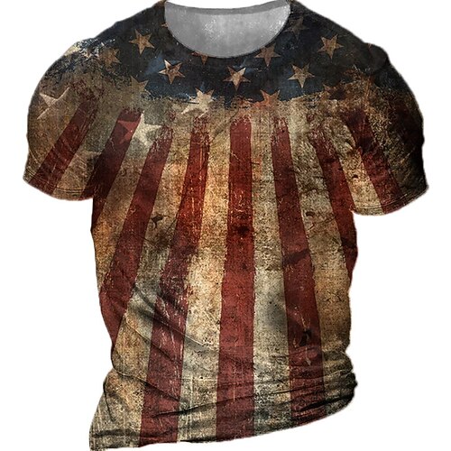 

Men's Unisex T shirt Tee 3D Print Graphic Patterned National Flag Crew Neck Street Daily Print Short Sleeve Tops Designer Casual Vintage Big and Tall Red / Summer