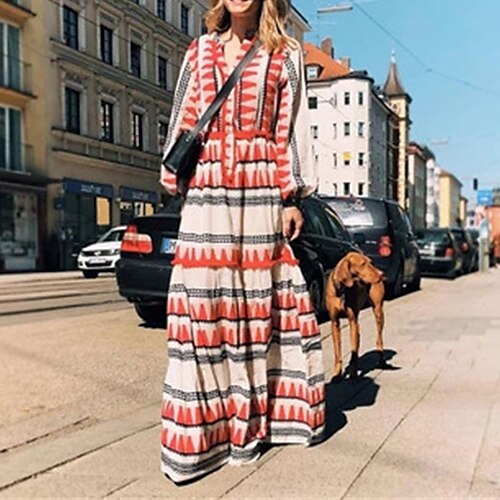 

robe swing femme maxi longue robe rouge à manches longues automne imprimer imprimer automne printemps col en v élégant décontracté 2023 s m l xl xxl 3xl