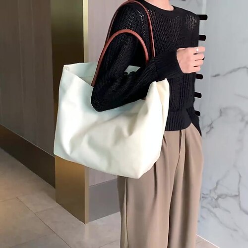 

Women's Work Bag Tote Canvas Solid Color Daily White Black