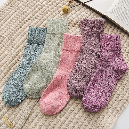 

Women's Crew Socks Gift Daily Checkered / Gingham Polyester Wool Casual Warm 5 Pairs