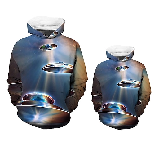 

Dad and Son Hoodie Galaxy Street Print Black Blue Long Sleeve Active Matching Outfits