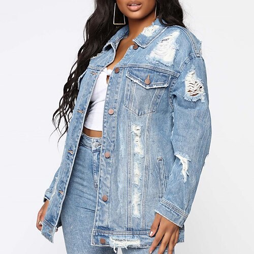 

Femme Grande taille Veste Blouson Poche Plein Extérieur Casual manche longue Col rabattu Normal Automne Printemps Bleu clair L XL XXL 3XL