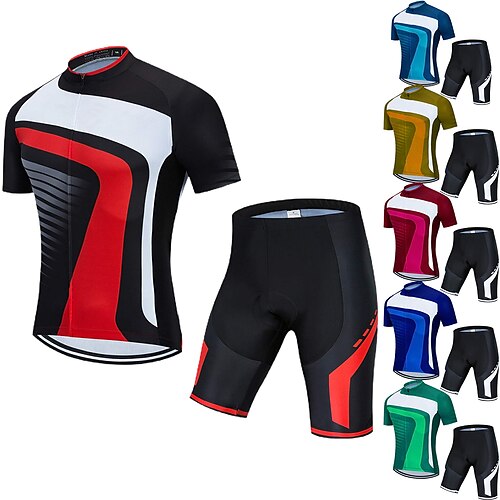 

21Grams Men's Cycling Jersey with Shorts Short Sleeve Mountain Bike MTB Road Bike Cycling Green Blue Yellow Stripes Bike Clothing Suit 3D Pad Breathable Quick Dry Moisture Wicking Back Pocket