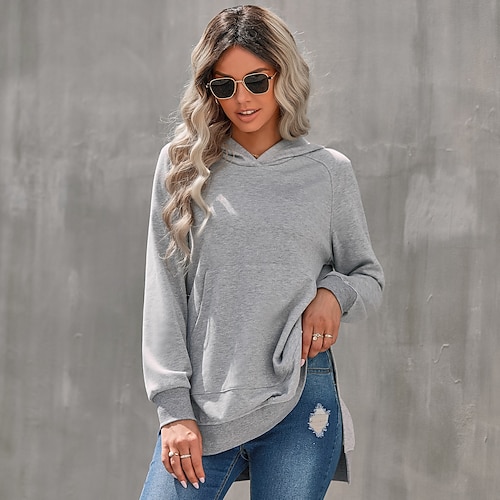 

Women's Pullover Hoodie Sweatshirt Plain Front Pocket Sports Streetwear Active Casual Hoodies Sweatshirts Green Black Gray