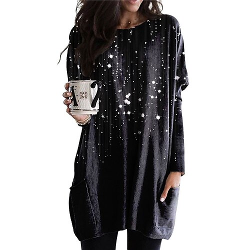 

Women's Casual Dress Shift Dress Midi Dress Black Navy Blue Blue Long Sleeve Floral Pocket Winter Fall Autumn Crew Neck Vacation Winter Dress Fall Dress Loose Fit 2023 S M L XL XXL 3XL