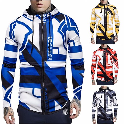 

Men's Coat Windproof Street Zipper Graphic Geometry 3D Printed Graphic Hoodie Sporty Jacket Outerwear Long Sleeve Pocket Winter