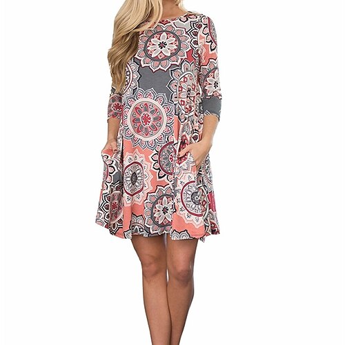 

Women's A Line Dress Short Mini Dress Blue Red Half Sleeve Print Print Spring Summer Crew Neck Casual 2022 S M L XL