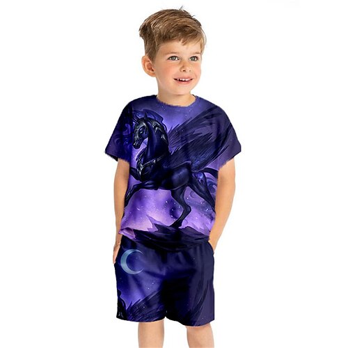 

Kids Boys T-shirt Shorts Clothing Set 2 Pieces Short Sleeve Purple Animal Crewneck Print Street Sports Vacation Fashion Comfort Cool Daily 3-13 Years