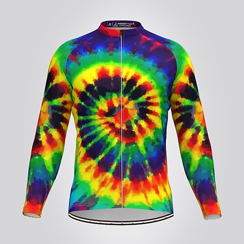 

21Grams Men's Cycling Jersey Long Sleeve Bike Jersey Top with 3 Rear Pockets Mountain Bike MTB Road Bike Cycling Breathable Quick Dry Moisture Wicking Reflective Strips Green Graffiti Polyester