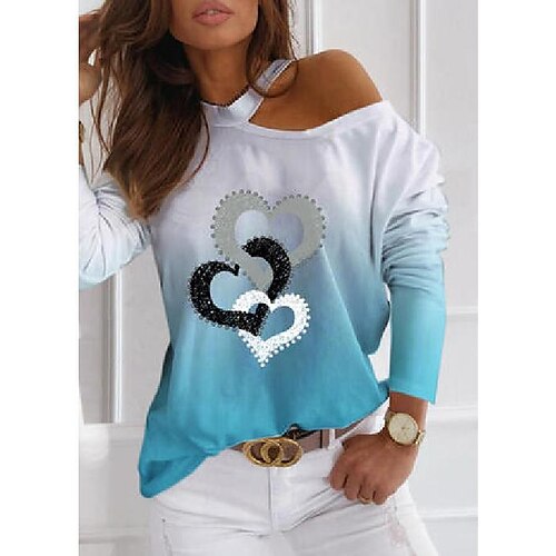 

Women's T shirt Tee Heart Casual Weekend Painting T shirt Tee Short Sleeve Cut Out Print Round Neck Basic Essential Green White Black S