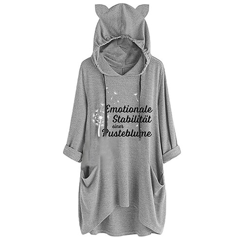 

Women's Shift Dress Short Mini Dress Gray Long Sleeve Fall Letter Pocket Print Fall Spring Hooded Casual 2022 S M L XL XXL 3XL