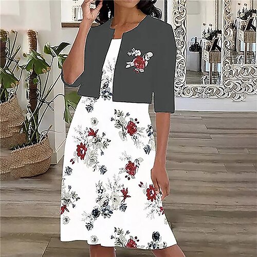 

Mujer Vestido informal Conjunto de vestido Vestido de dos piezas Amarillo Gris Media Manga Floral Estampado Invierno Otoño Primavera Cuello Barco Holgado 2022 S M L XL XXL