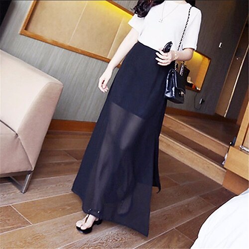 

Women's Fashion Long Skirts Vacation Festival Chiffon Solid Colored Split Black Navy Blue One-Size / Maxi