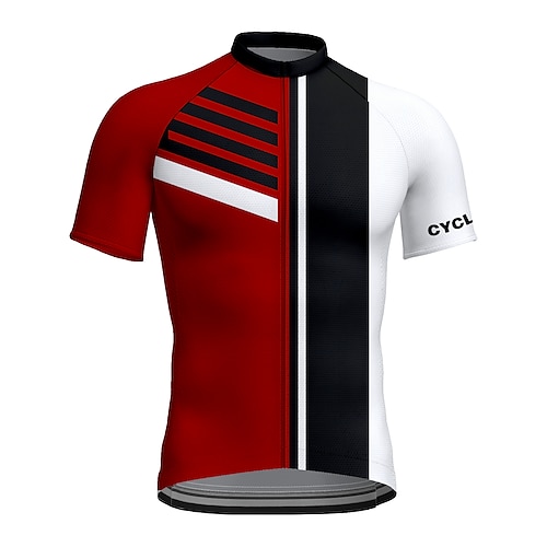 

21Grams Men's Cycling Jersey Short Sleeve Bike Top with 3 Rear Pockets Mountain Bike MTB Road Bike Cycling Breathable Quick Dry Moisture Wicking Reflective Strips Red Color Block Stripes Polyester