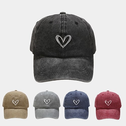 

Fashion Outdoor Sport Solid Baseball Caps For Men Women Couple Love Heart Embroidery Snapback Cap Washed Cotton Dad Hat