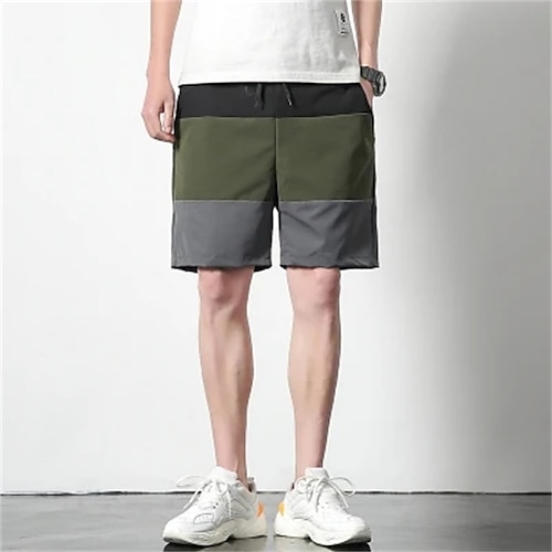 

Men's Chic Modern Casual Shorts Pocket Knee Length Pants Casual Daily Inelastic Patchwork Color Block Mid Waist Army Green Light gray Red M L XL XXL 3XL