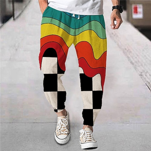 

Men's Joggers Trousers Beach Pants Drawstring Elastic Waist 3D Print Color Block Graphic Prints Comfort Breathable Sports Outdoor Casual Daily Streetwear Designer Rainbow Brown Micro-elastic