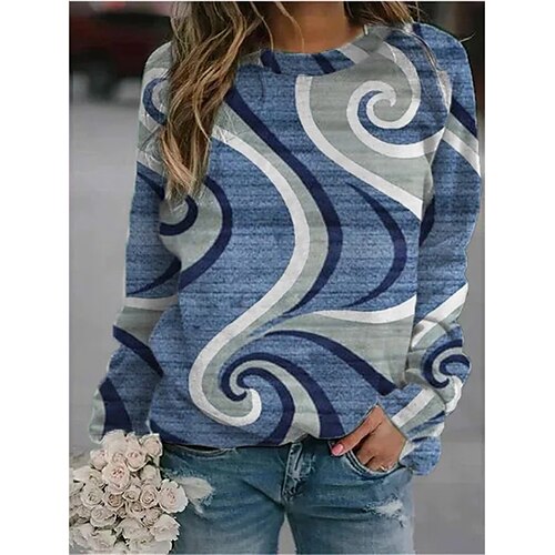 

Women's Sweatshirt Graphic Prints Patchwork Print Daily Sports Holiday 3D Print Sportswear Casual Hoodies Sweatshirts Blue