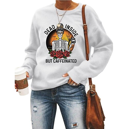 

Women's Sweatshirt Pullover Text Skull Punk Print Halloween Daily Sports Hot Stamping Active Streetwear Hoodies Sweatshirts Green White Black
