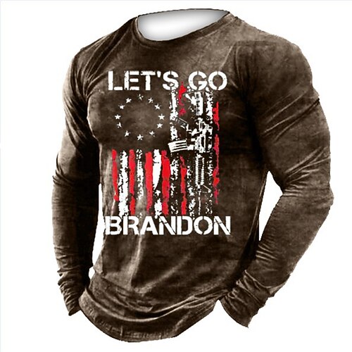 

Men's T shirt Tee Graphic Prints American Flag Crew Neck Street Casual Print Long Sleeve Tops Fashion Breathable Comfortable Big and Tall Brown / Summer / Spring / Summer