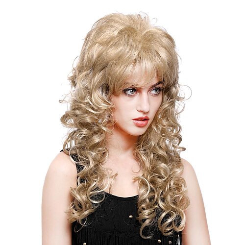 

Cosplay Wig 80S Curly Wavy Layered Haircut Machine Made Wig 22 inch Light Brown Synthetic Hair Women's Cosplay Classic Fashion Brown Light Brown / Daily Wear / Party / Evening