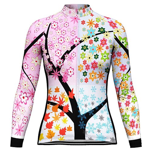 

21Grams Women's Cycling Jersey Long Sleeve Bike Top with 3 Rear Pockets Mountain Bike MTB Road Bike Cycling Breathable Quick Dry Moisture Wicking Reflective Strips Rosy Pink Floral Botanical