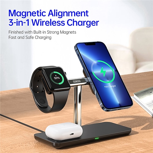 

3 in 1 Magnetic Wireless Charger Charging Station 15W Wireless Charging Stand Fast Wireless Charging 3 in 1 for Multiple Devices For Apple Watch Cellphone AirPods 2 / AirPods Pro 1 PC