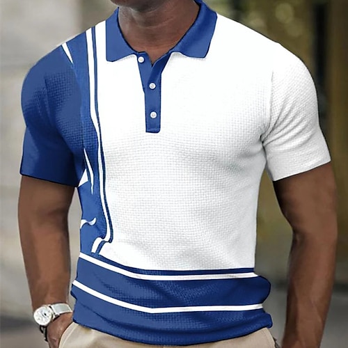 

Men's Collar Polo Shirt Golf Shirt Striped Turndown Blue / White Print Street Daily Short Sleeve Button-Down Clothing Apparel Fashion Casual Comfortable