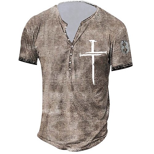 

Men's Henley Shirt T shirt Tee Tee Graphic Templar Cross Cross Henley Green Black Light Brown Dark Gray Brown 3D Print Plus Size Outdoor Daily Short Sleeve Button-Down Print Clothing Apparel Basic