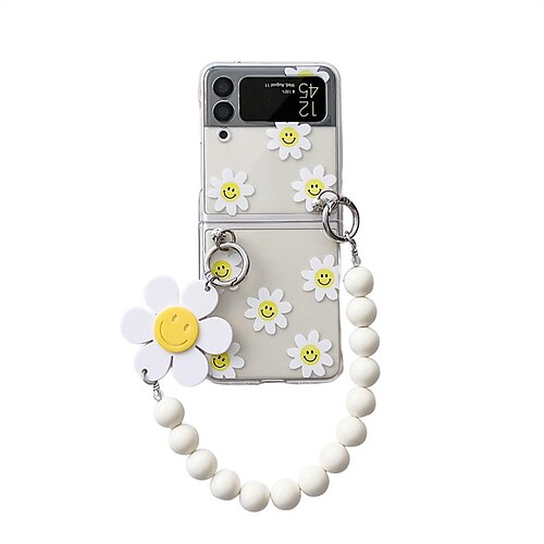 

Phone Case For Samsung Galaxy Back Cover Z Flip 3 Z Flip 4 Portable with Phone Strap Shockproof Solid Colored Flower Plastic