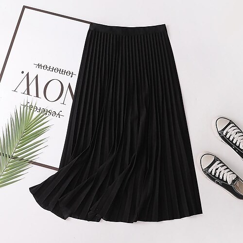 

Women's Skirt Work Skirts Midi Polyester Green Brown Gray Black Skirts Summer Pleated Without Lining Streetwear Office / Career Casual Daily S M L / Loose Fit