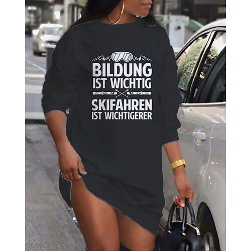 

Women's Shift Dress Short Mini Dress Black Long Sleeve Letter Print Fall Spring Crew Neck Casual Fashion 2022 S M L XL XXL 3XL