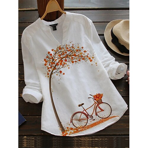 

Women's Plus Size Curve Tops Blouse Shirt Graphic Patterned Print 3/4 Length Sleeve V Neck Vintage Daily Going out Cotton Fall Spring White