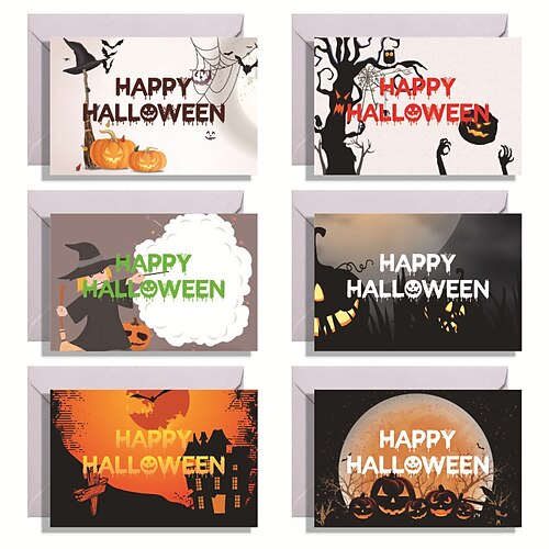 

12pcs Halloween Pumpkin Bat Ghost Card Congratulations Cards for Gift Decoration Party with Envelope 7.95.9 inch Paper