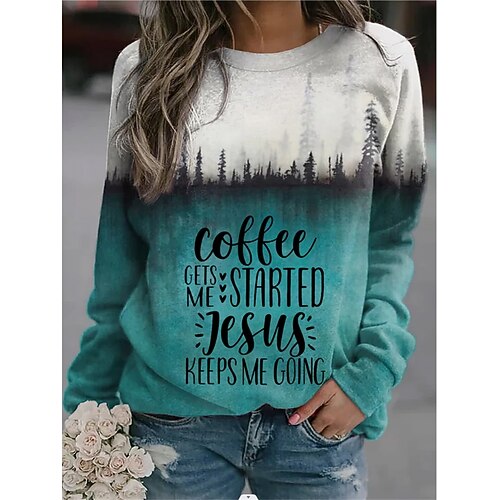 

Women's Sweatshirt Letter Patchwork Print Casual Daily Holiday 3D Print Sportswear Casual Hoodies Sweatshirts Blue