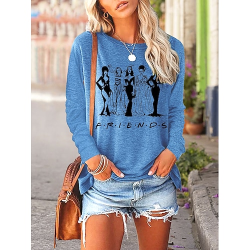 

Women's T shirt Tee Green Blue Pink Graphic Letter Print Long Sleeve Halloween Casual Halloween Round Neck Long Loose Fit S