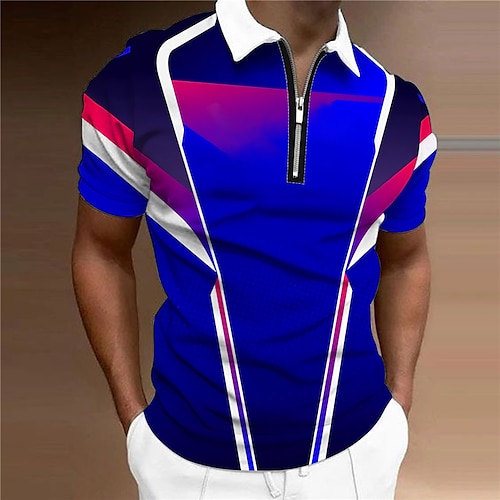 

Men's Collar Polo Shirt Golf Shirt Gradient Geometry Turndown Green Blue Red Gray 3D Print Outdoor Street Short Sleeves Zipper Print Clothing Apparel Fashion Designer Casual Breathable / Summer