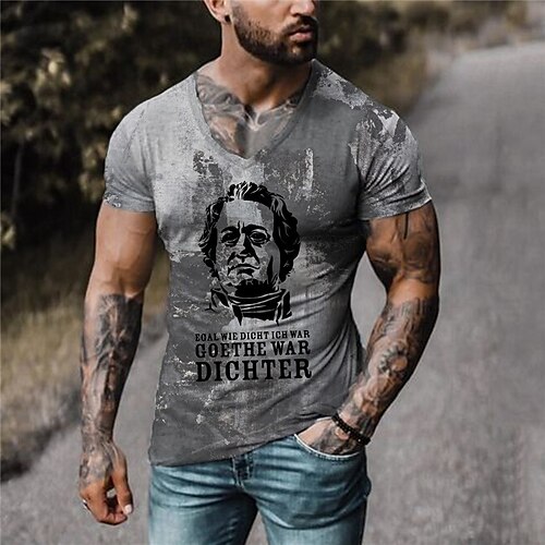 

Men's Unisex T shirt Tee 3D Print Graphic Prints Human V Neck Street Daily Print Short Sleeve Tops Designer Casual Fashion Big and Tall Gray / Summer / Summer
