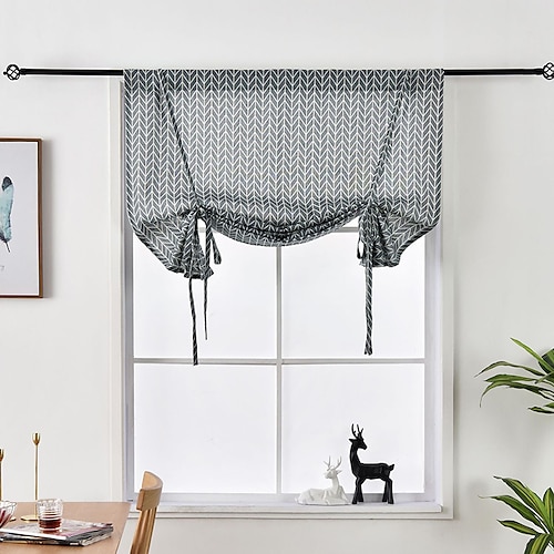 

1 Panel Tie Up Semi Blackout Curtain Adjustable Tie Up Curtain Valance Rod Pocket for Kitchen Windows